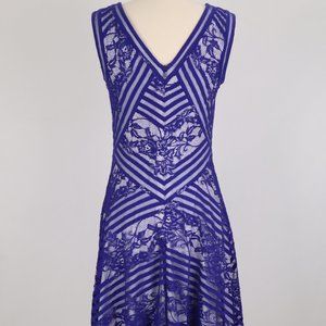 Tadashi Royal Blue Lace Illusion Floral Dress Party Wedding Formal Sheer Formal